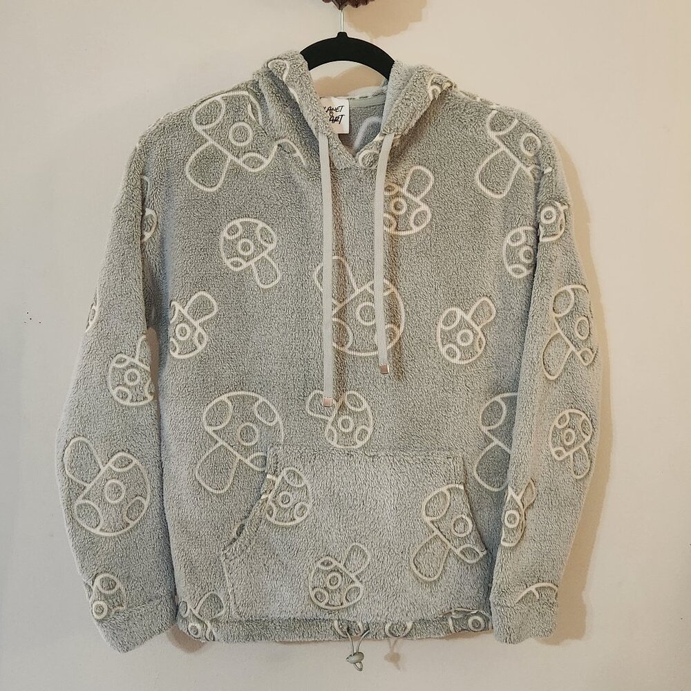 Planet Heart Juniors' XS Sage Green Mushroom Embossed Plush Hoodie Sweatshirt